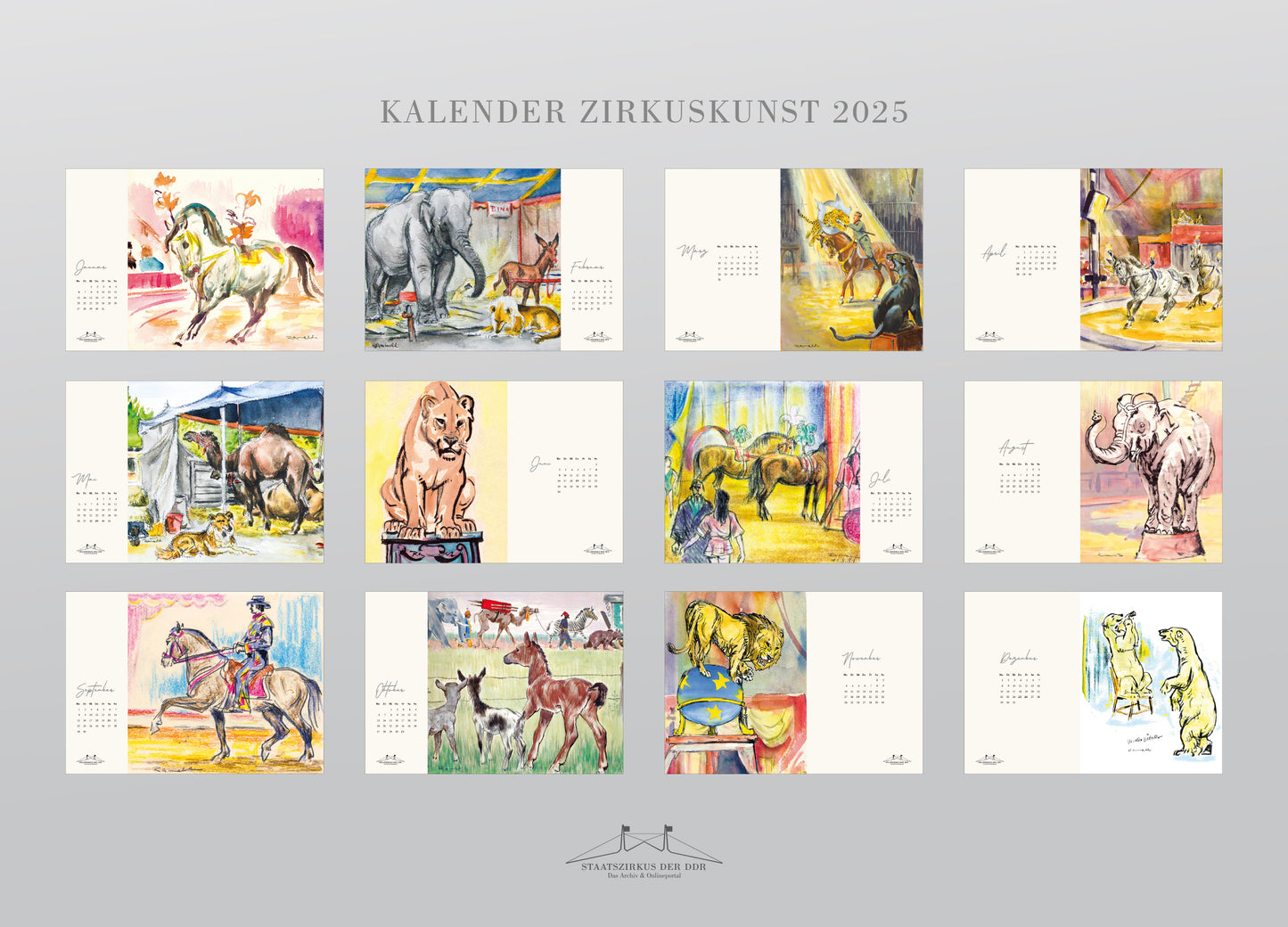 Zirkuskalender Kalender 2025 "ZirkusKUNST" mit Zeichnungen von Heinz Rammelt